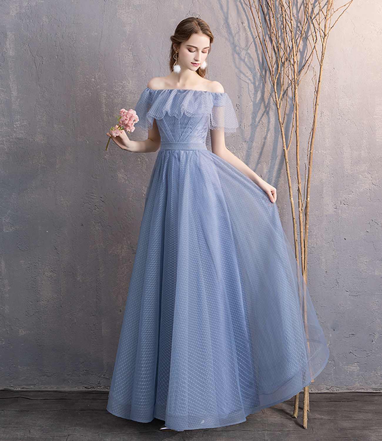 Blue Tulle Long A Line Prom Dress Cute Evening Dress on Luulla