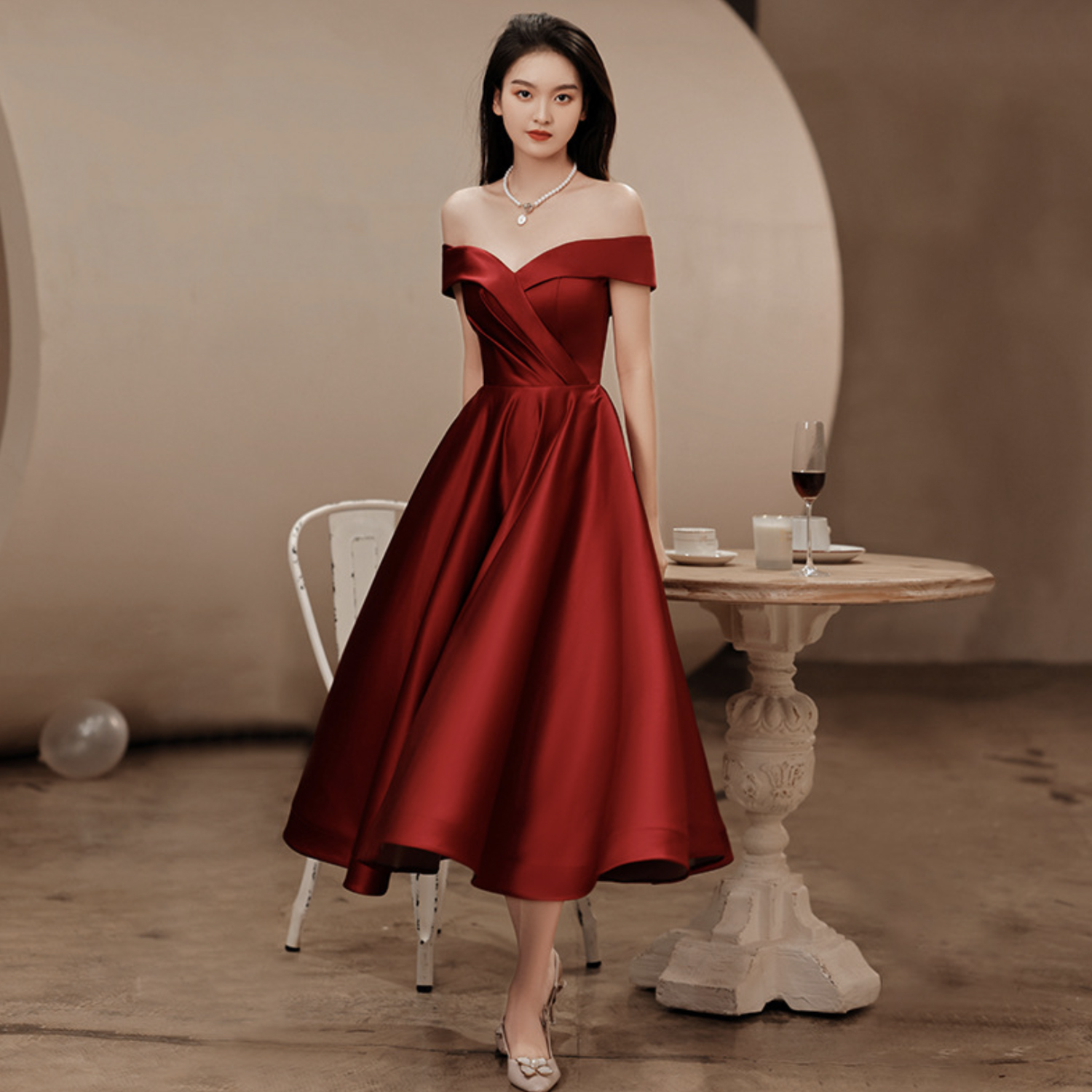 Simple Ball Gown Straps Burgundy Satin Short Homecoming Dresses 21st Birthday Outfit C2061 main image 0