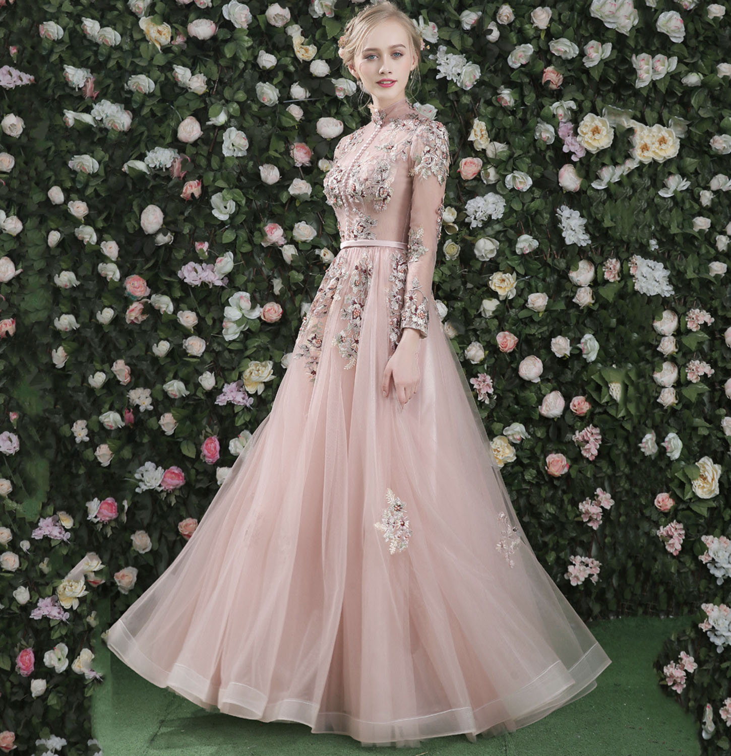 Stylish Tulle Lace Long Prom Dress A-line Evening Dress,DP423
