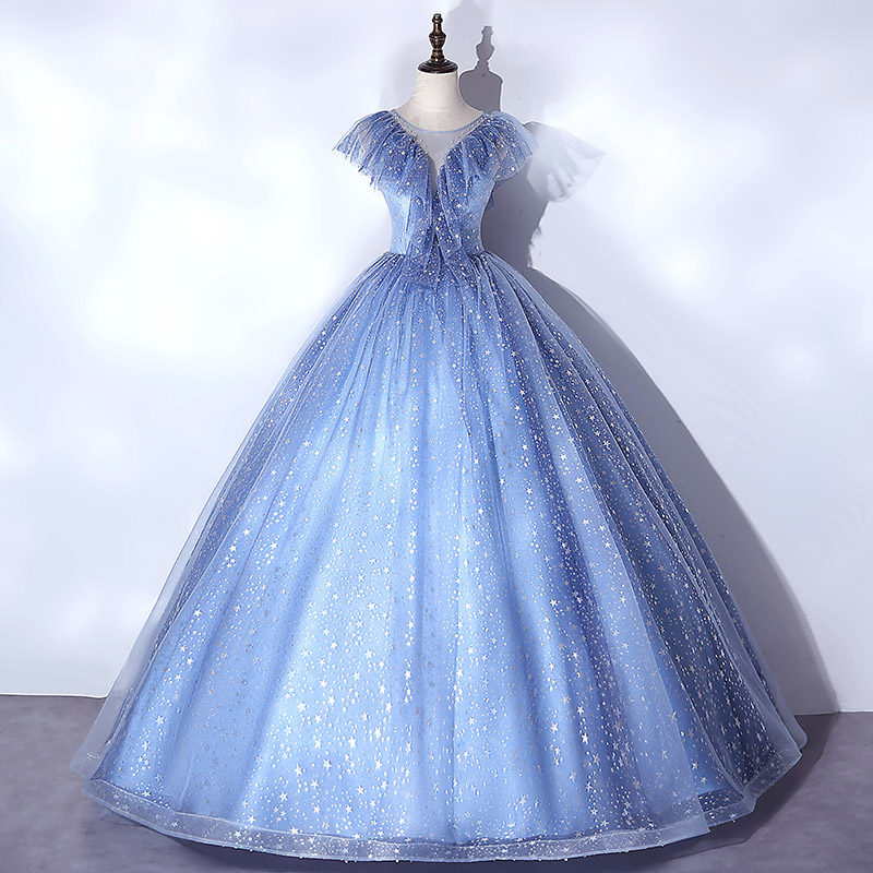 Blue Tulle Long Ball Gown Dress Blue Evening Dress on Luulla