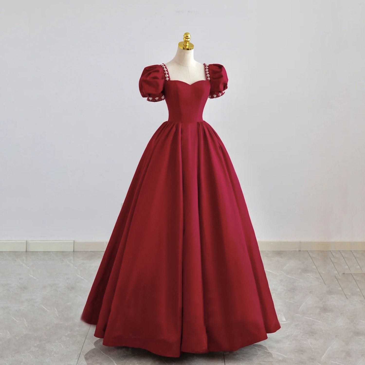 Burgundy Satin Long Prom Dress A Line Evening Gown on Luulla