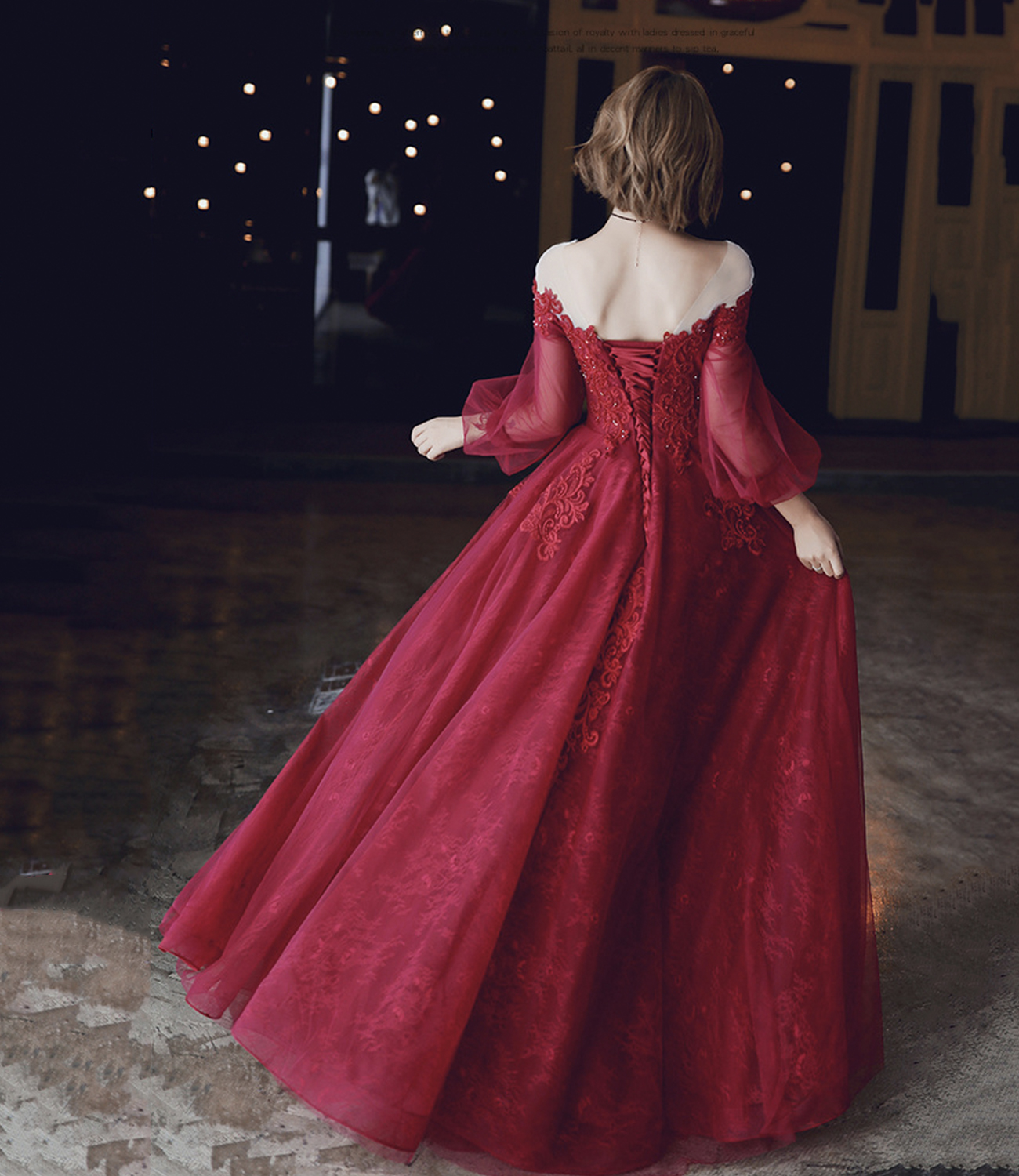 Burgundy Tulle Lace Long Evening Prom Dress, Burgundy A-Line Evening Gown main image 0