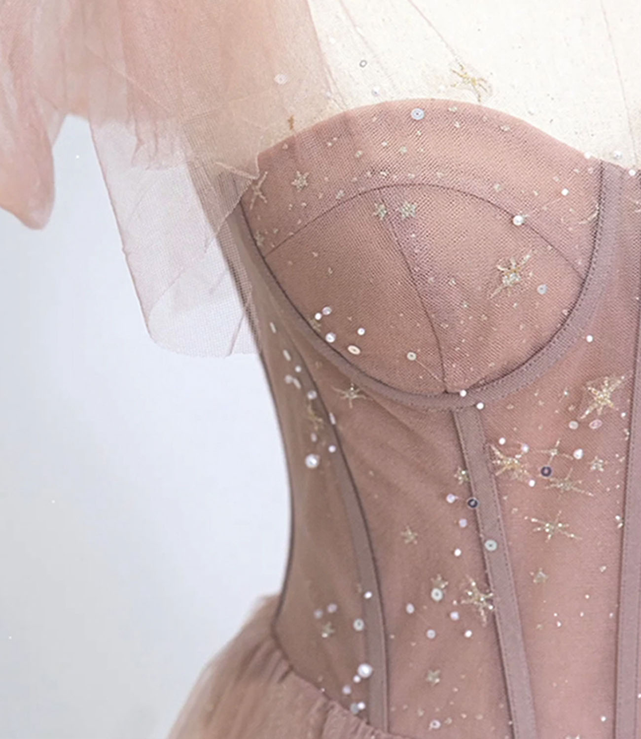 Bean pink tulle long prom dress, A line tulle formal evening dress main image 1