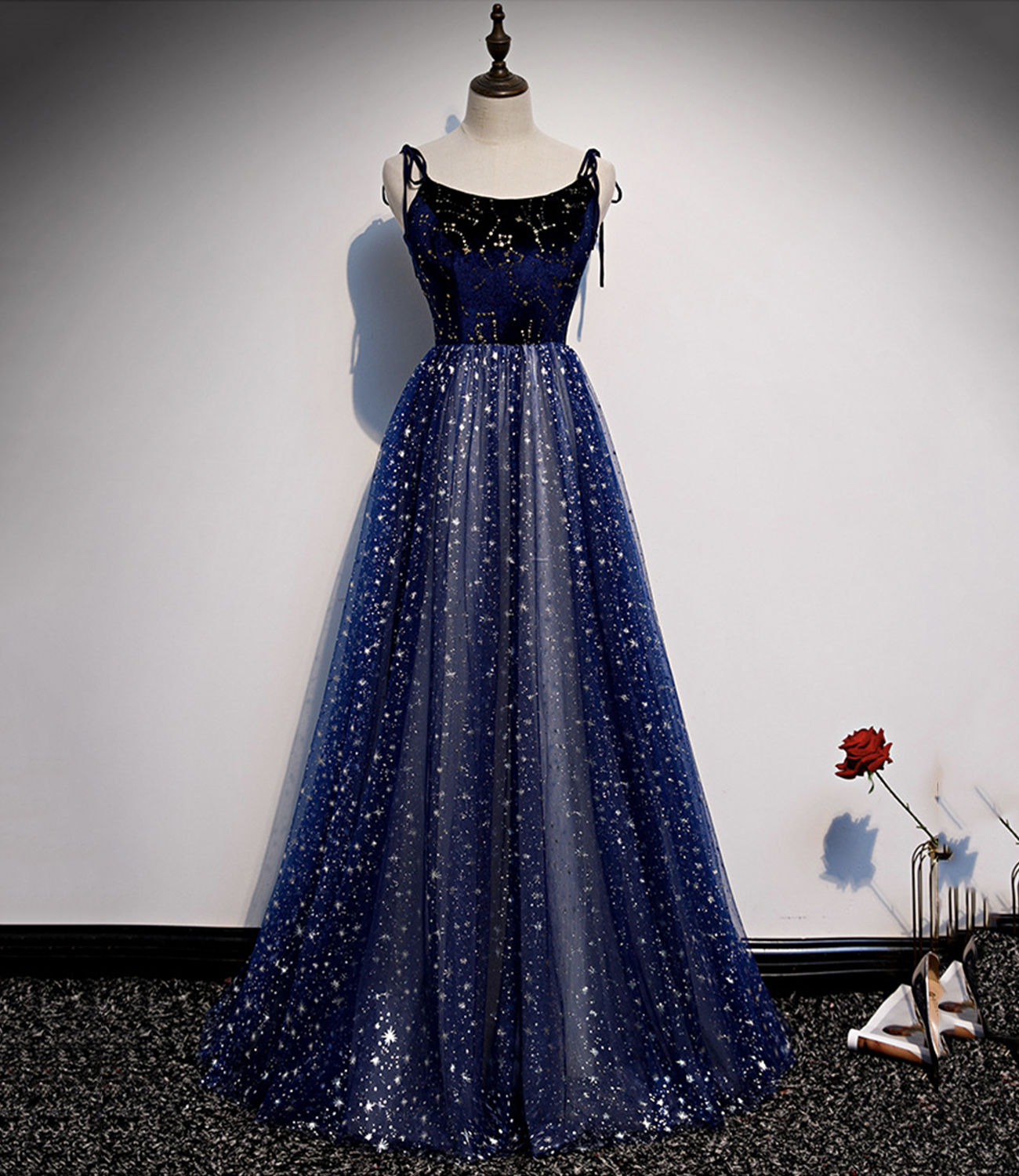 blue velvet dress prom Navy Blue Velvet Strapless Prom Dress with Sweetheart Neckline, High Slit,  and Sweep Train – SS026 – Viniodress main image 0