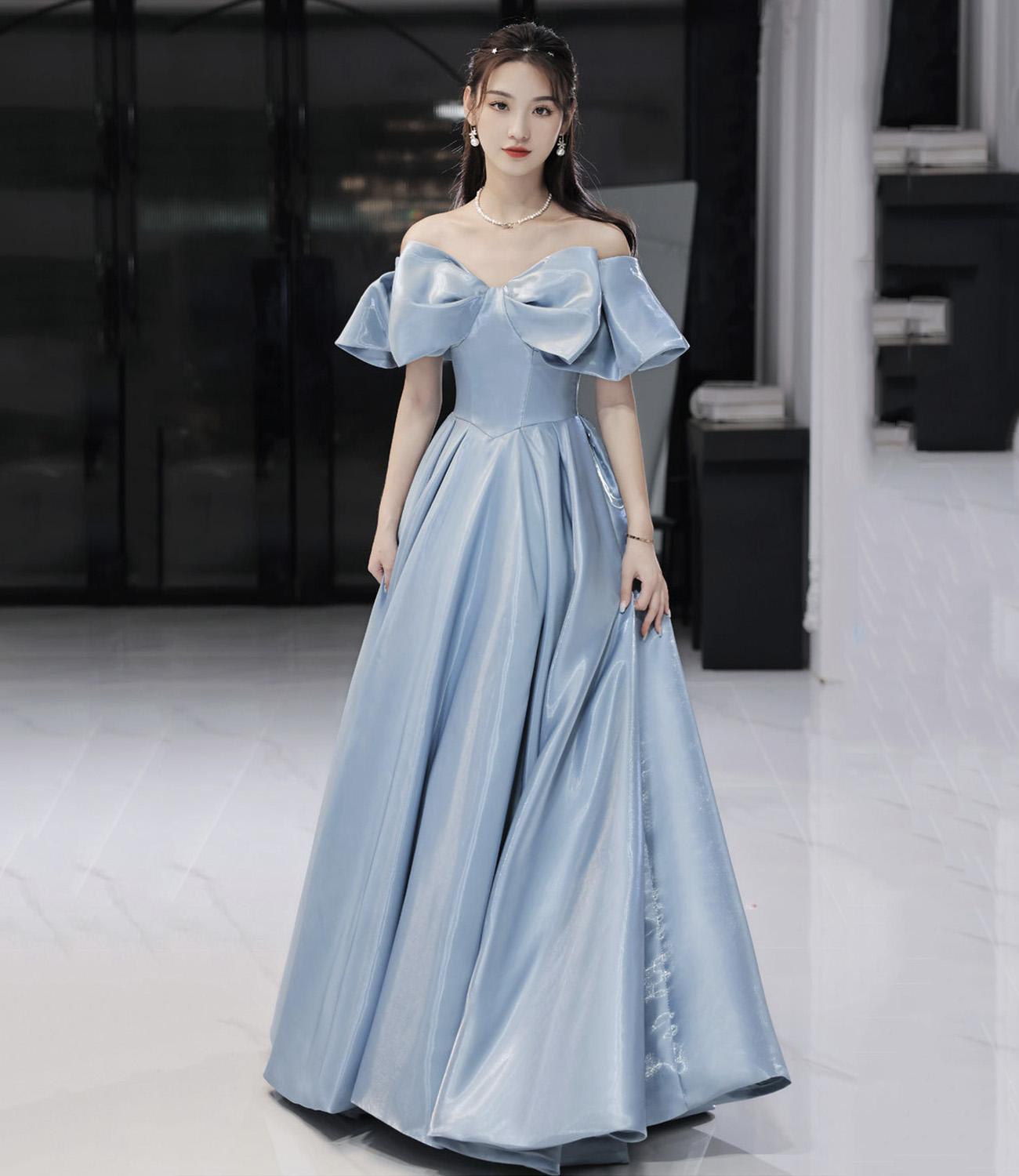 Blue Satin Long Prom Dress Blue Evening Dress on Luulla