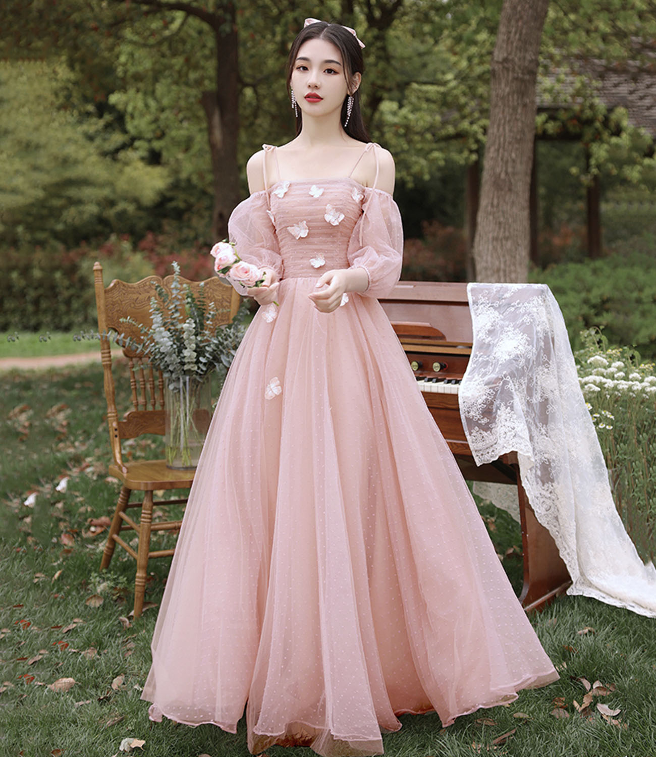 Pink Tulle Long A Line Prom Dress Pink Evening Dress On Luulla