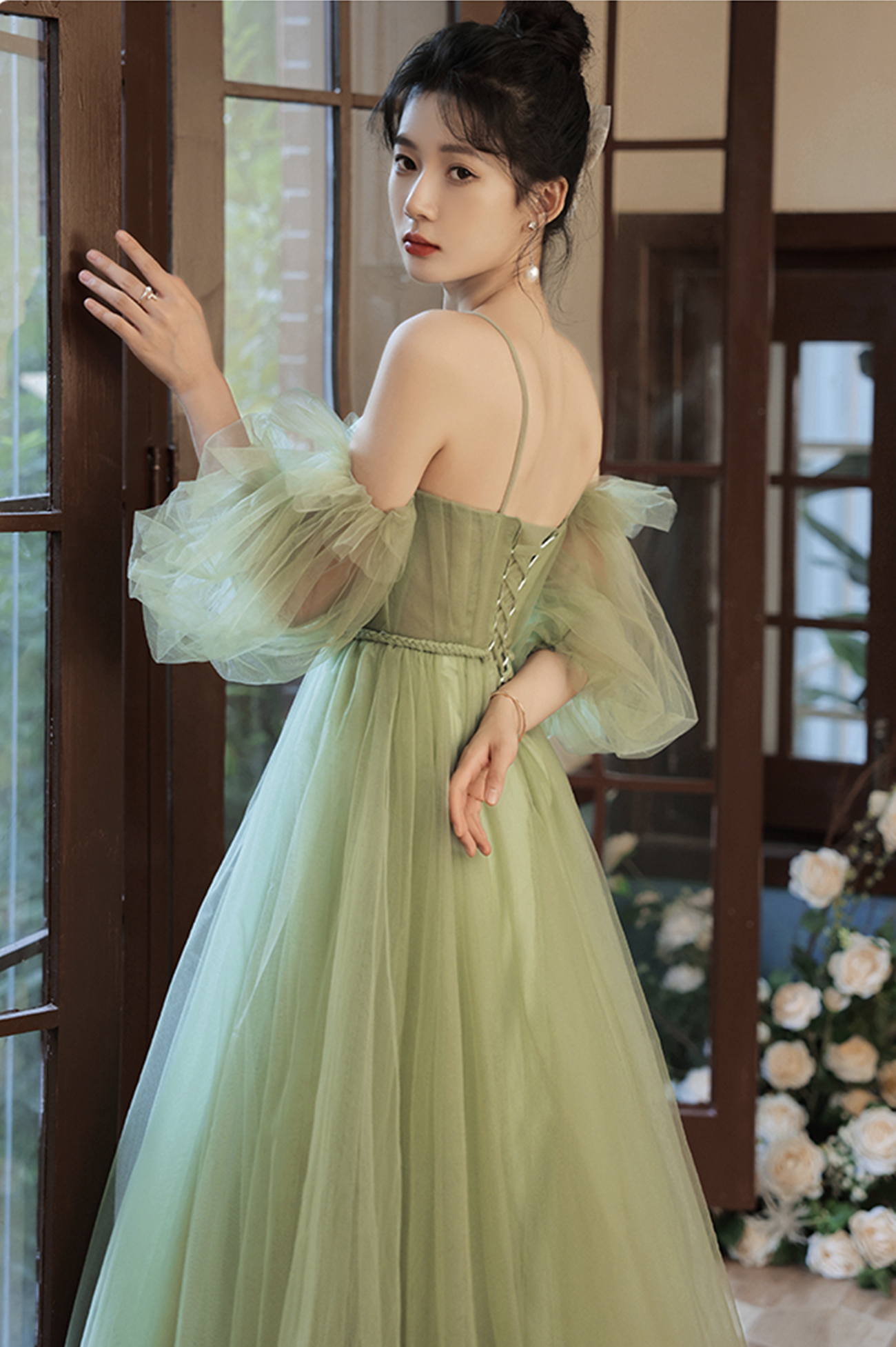 Green Tulle Long A Line Prom Dress A Line Evening Dress on Luulla