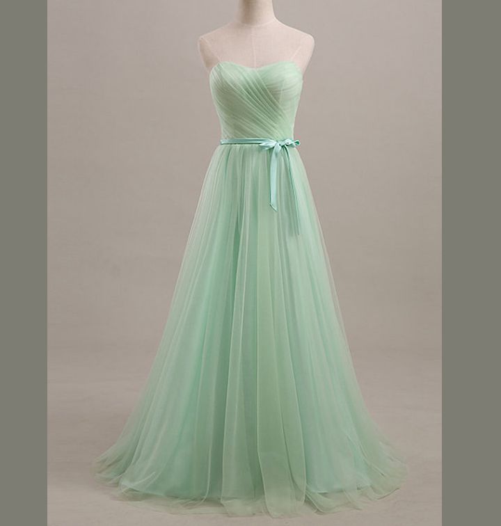 Mint Green Prom Dress,A-line Tulle Prom Dresses,strapless Prom Dress ...